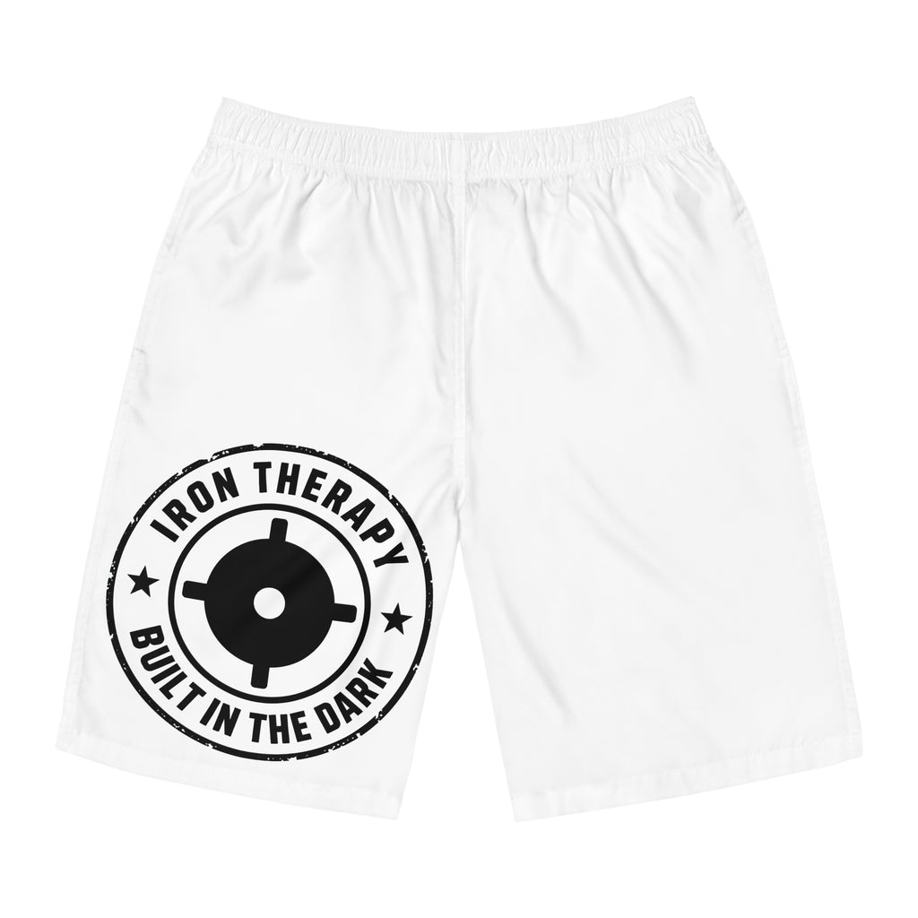 Men's Board Shorts - 'Iron Therapy Built in the Dark' Weightlifting Beach Trunks