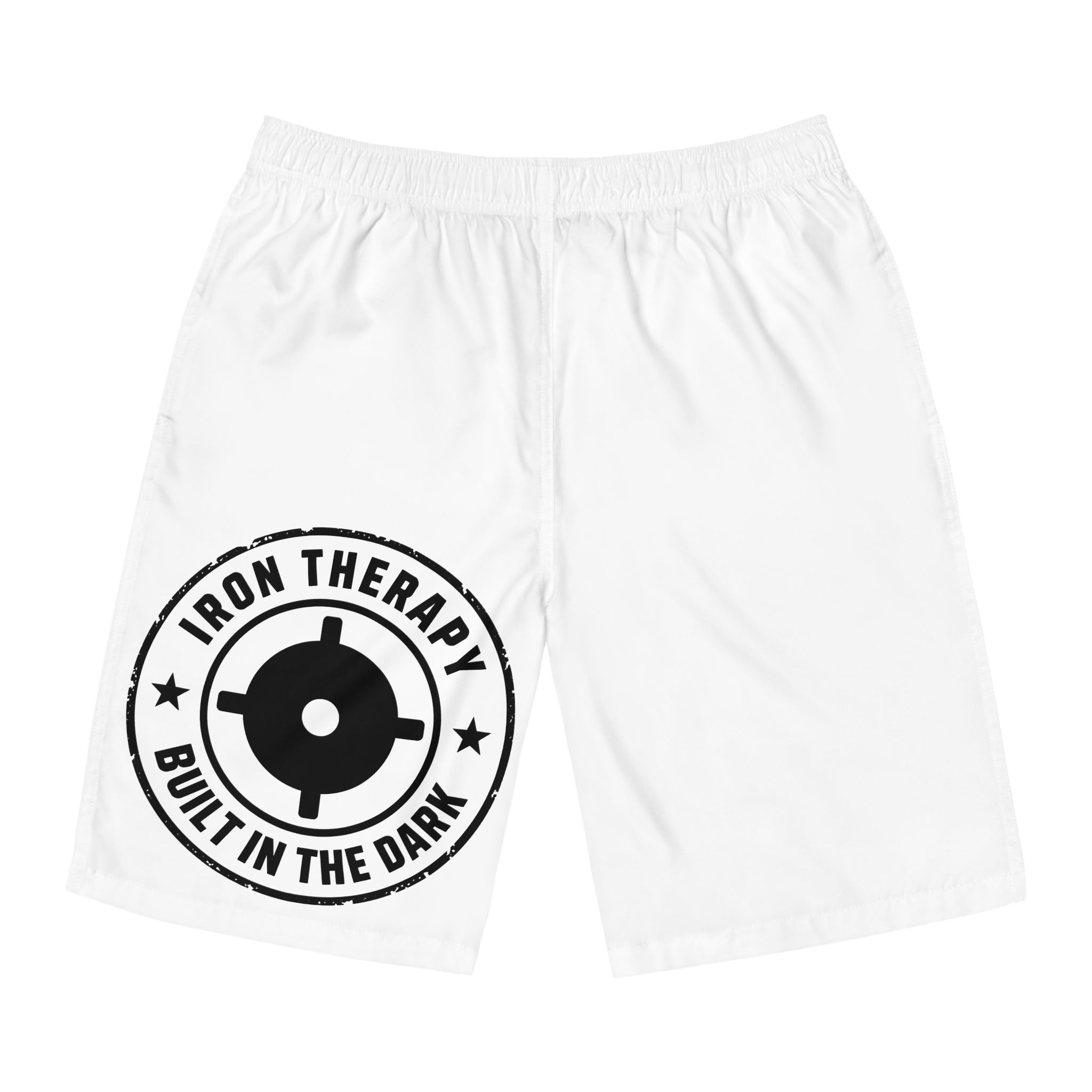 Men's Board Shorts - 'Iron Therapy Built in the Dark' Weightlifting Beach Trunks